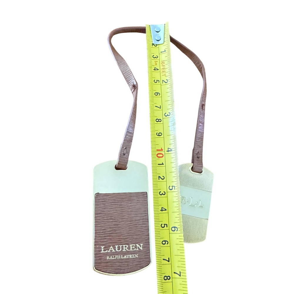 Lauren Ralph Lauren Luggage Tags Gold Brown Leather 2 Piece
Set connected EUC - Picture 5 of 11